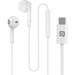 Portronics Conch Theta C in Ear Type C Wired Earphones with in Line HD Mic, Powerful Audio, 14.2mm Driver, Unique Earbuds Design, TPE Anti Tangle Wire, in line Controls, Wide Compatibility(White)