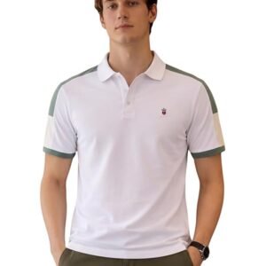 Louis Philippe Men's Slim Fit Premium High-End Pique in Superior Cotton Cut & Sew Design Color Block Shoulder Half Sleeve Polo Tshirt
