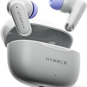 HAMMER Airflow Neo Earbuds with 80H Playtime, 13mm Titanium Driver, 40ms Gaming Mode, Fast Charging Buds, Type-C Charging, Voice Assistant, Lightweight Dual-Tone Design (Grey)