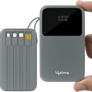 Lifelong Electronics 20000mAh 22.5W Fast Charging Power Bank | 3 Inputs (1 Built-in USB A Cable + 1 C + 1 Lightning Port) & 6 Outputs (3 Built-in Cables + 1 C + 2 A Port) | Small Pocket Size Powerbank