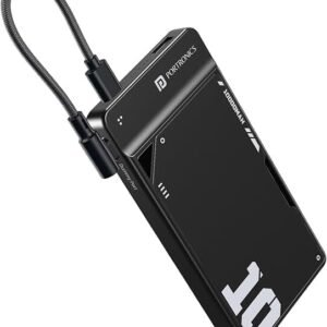 Portronics Luxcell Uno 10K 10000 mAh 22.5W Fast Charging Power Bank with Detachable Type C Cable, Ultra Slim Power Bank with Mach USB-A Output, Type C PD Output, Type C Input, Wake Up Button(Black)