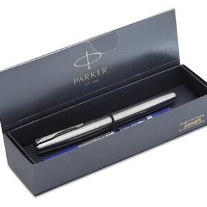 Parker Frontier Stainless Steel Chrome Trim Roller Ball Pen | Ink Color Blue | Ultra Fine Navigator Technology Refill | Smooth Writing Pen for Students, Writers, and Professionals