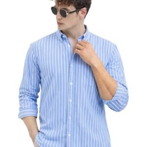 U TURN Men's Casual Printed Striped Stylish Latest Formal Plus Size Shirt for Men | Cotton Mix 220 GSM