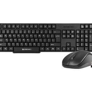 ZEBRONICS Companion 107 2.4GHz Wireless Keyboard & Mouse Combo, 104 Keys, UV Printed keycaps, 12 Integrated Multimedia Keys, 3 Button Mouse, 1200 DPI, High Precision, Advanced Optical Sensor (Black)