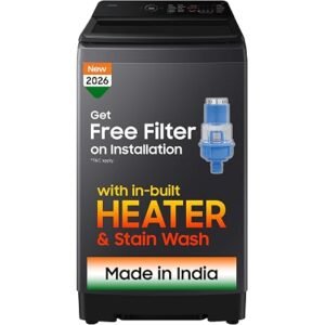 Samsung 8 Kg, 5 Star, Hygiene Steam, Ecobubble, Quick Wash, Soft Closing Door, Digital Inverter, Fully-Automatic Top Load Washing Machine (WA40F08H2CTL, In-Built Heater, Stainwash, Deep Charcoal)