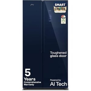 Godrej 600L 3Star 5 Years Comprehensive Warranty Smart Convertible Zones | Toughened Glass Door | Side by Side Refrigerator (2025 Model, RS EONVELVET 646C RIT SM BL, Storm Blue)