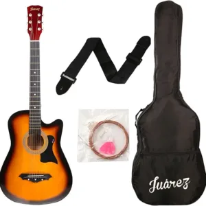 Juarez Lindenwood Acoustic Guitar Kit, JRZ38C/3TS 38 Inches Cutaway, 38C With Bag, Strings, Picks And Strap, 3TS Sunburst