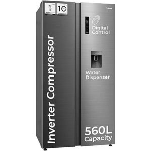 Midea 560 L Side by Side Refrigerator, Inverter Compressor, Multi Air Flow Cooling, Water Dispenser (MDRS704FGF46 Frost Free, Energy Efficient, Large Capacity, Bru-Steel Finish)
