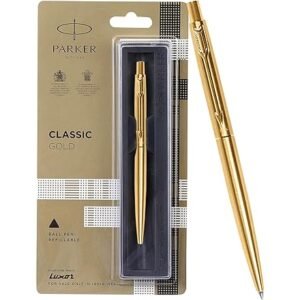 Parker Classic Gold Trim Ball Pen | Blue Ink | Ballpoint Pen for Smooth Writing | Iconic Parker Craftsmanship | Premium Gifting Choice