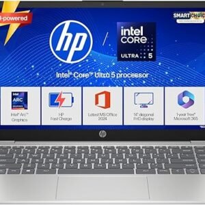 HP 14 Smartchoice, Intel Core Ultra 5 125H 12 TOPS, 24GB DDR5 (Upgradeable) 1TB SSD, Anti-Glare, FHD, 14''/35.6cm,Win11, M365*Office24, Silver, 1.4kg, ep1180tu, FHD Camera w/Shutter, Backlit AI Laptop