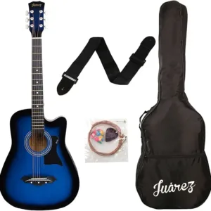 Juarez Lindenwood Acoustic Guitar Kit, JRZ38C/TBS 38 Inches Cutaway, 38C With Bag, Strings, Pick And Strap, TBS Transparent (Blue Sunburst)